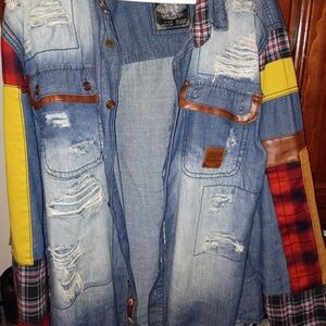 Patchwork Denim Casual Button Down Shirt